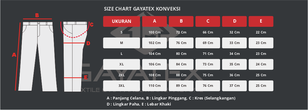 Size Chart Celana